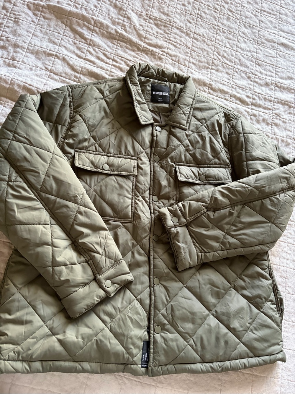 RSQ Quilted Utility Jacket in Olive Green